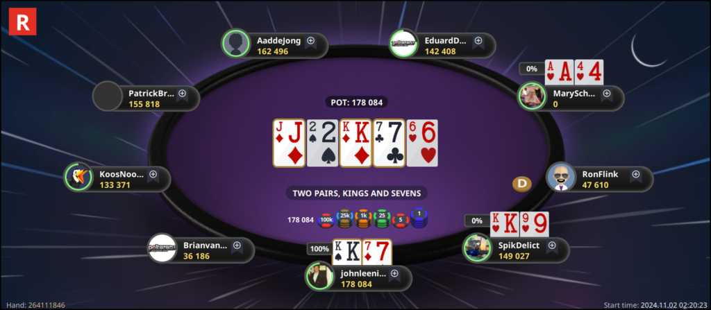 9e mary prai 2 call flop bet call turn shove call