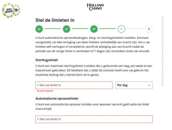 Stel de limieten in Holland Casino Online
